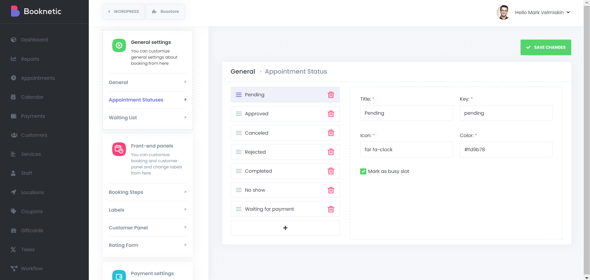 booknetic appointment status