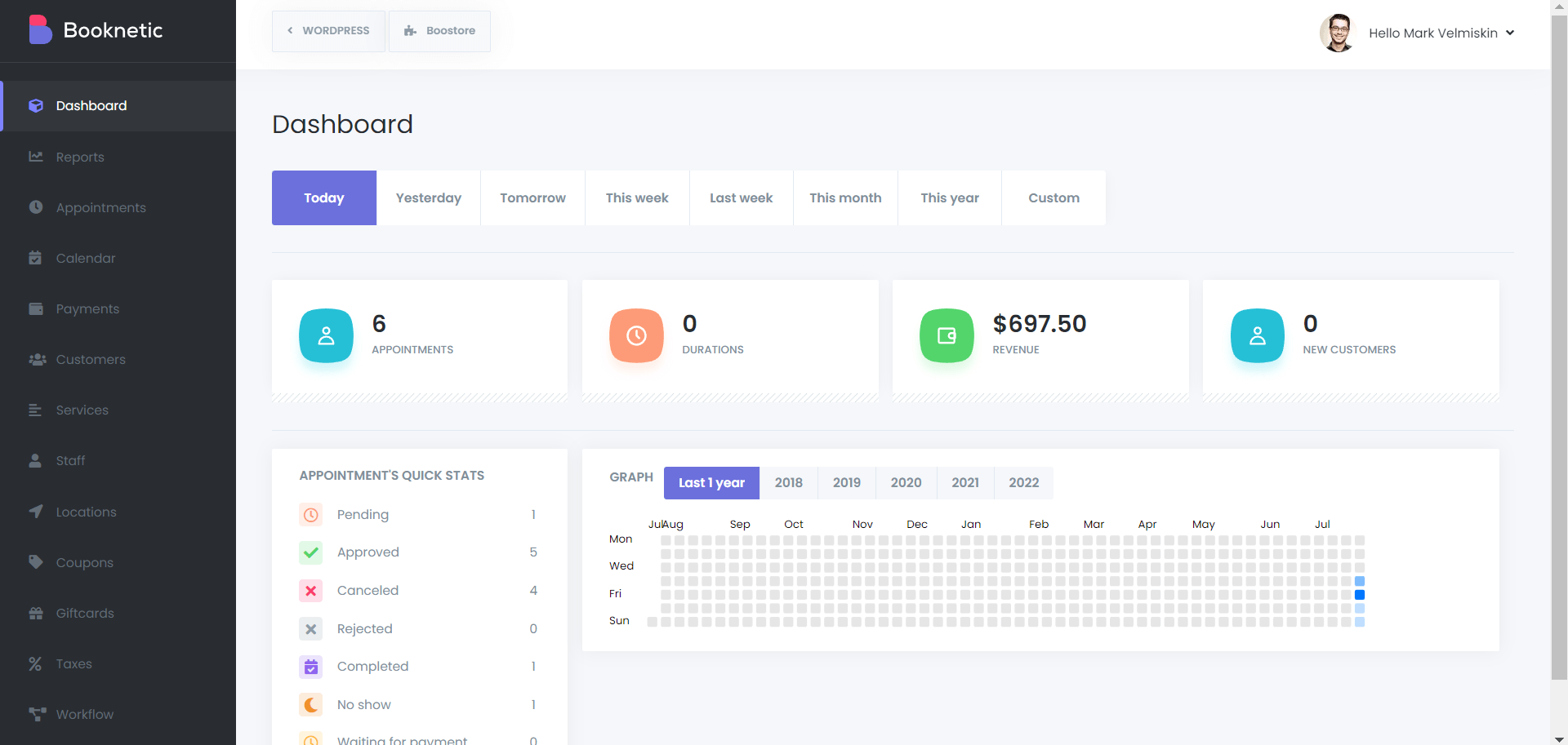 booknetic dashboard