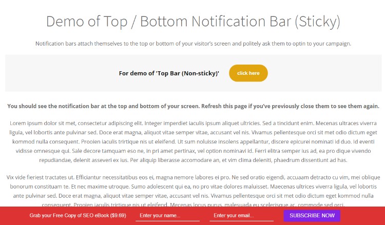 MailOptin Review: Notification Bar