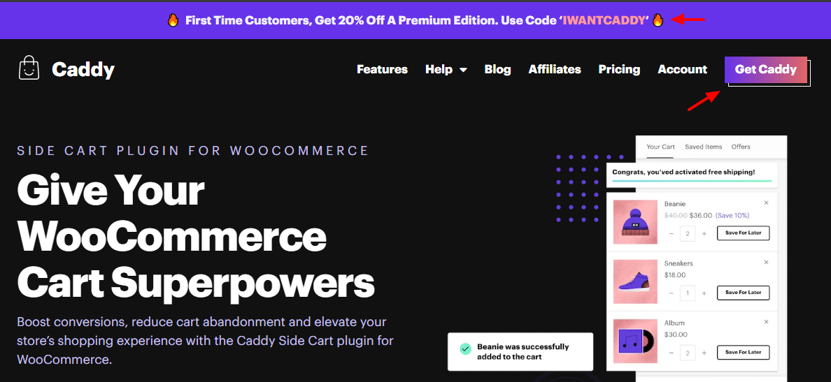 Sitio web oficial de Caddy Woocommerce Cart Addon