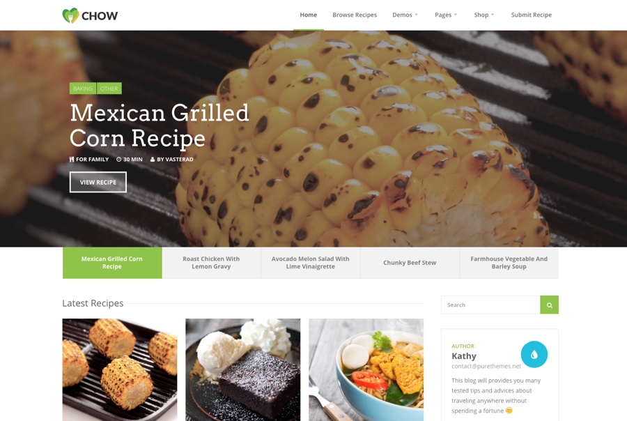 Chow Recipe & Food Blog WordPress Theme