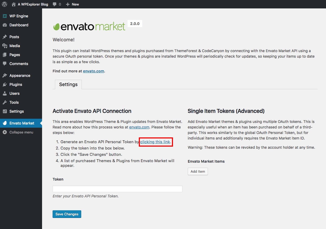 Envato Market Plugin Main Settings