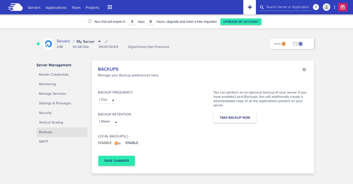 Cloudways Server Backups