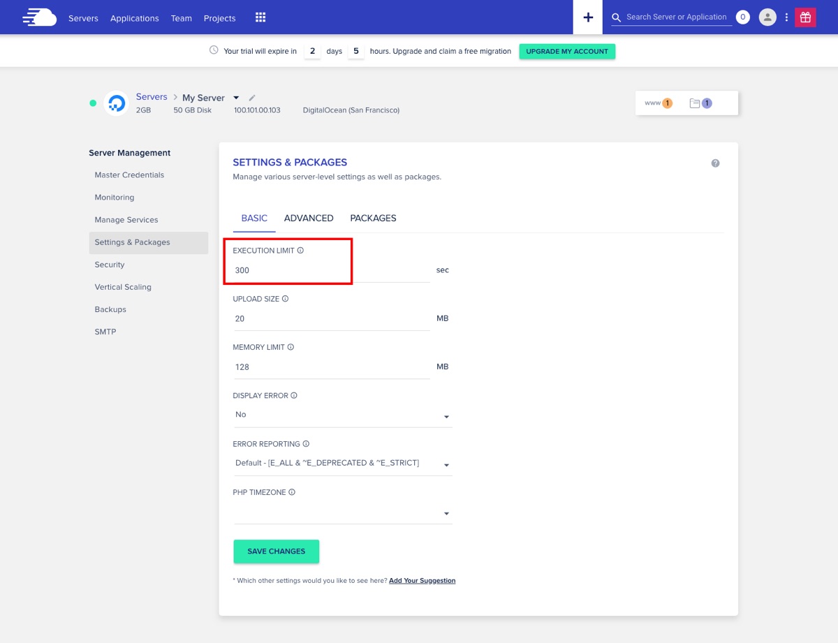 Cloudways Increase Max Execution Limit