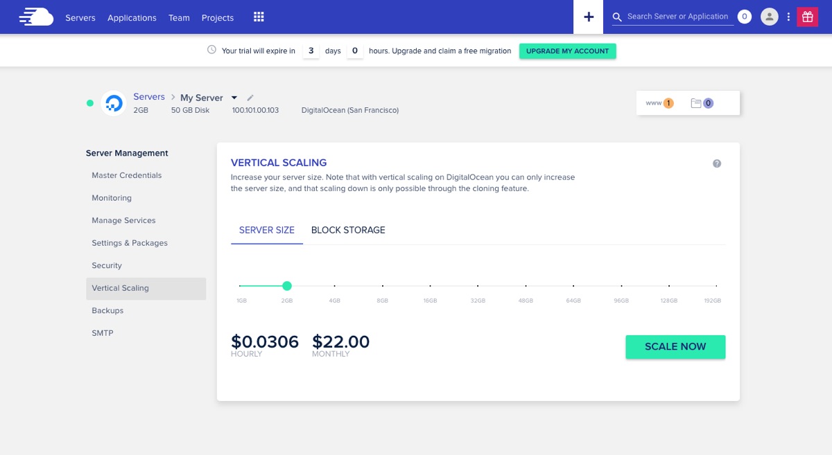 Cloudways Server Vertical Scaling