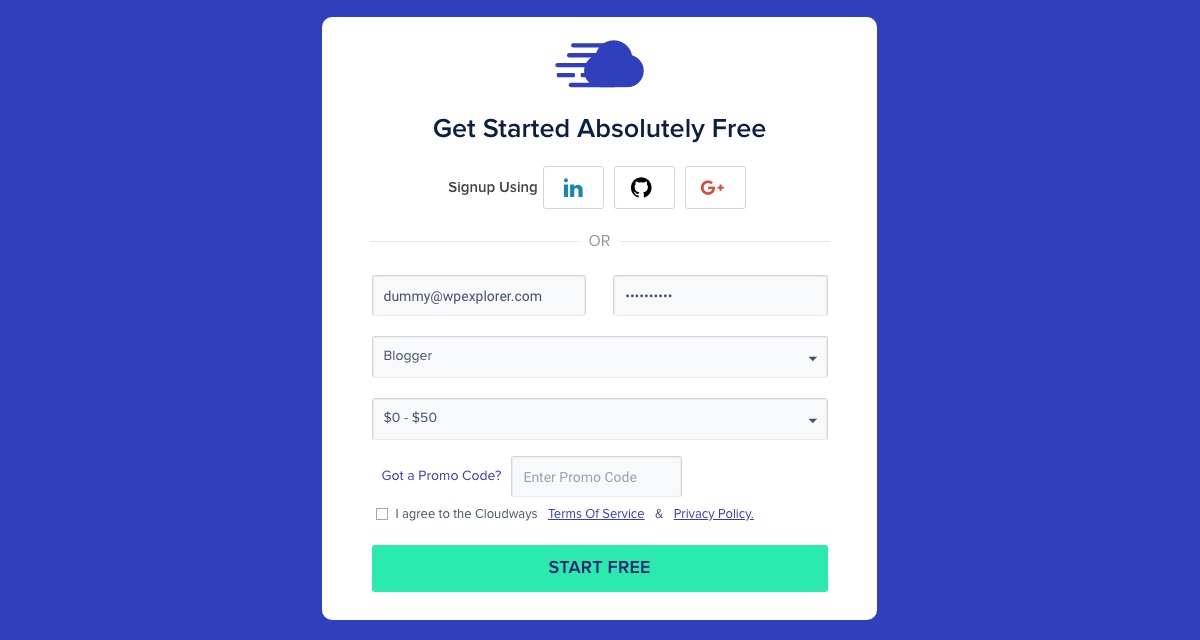 Signup For A Free Cloudways Account