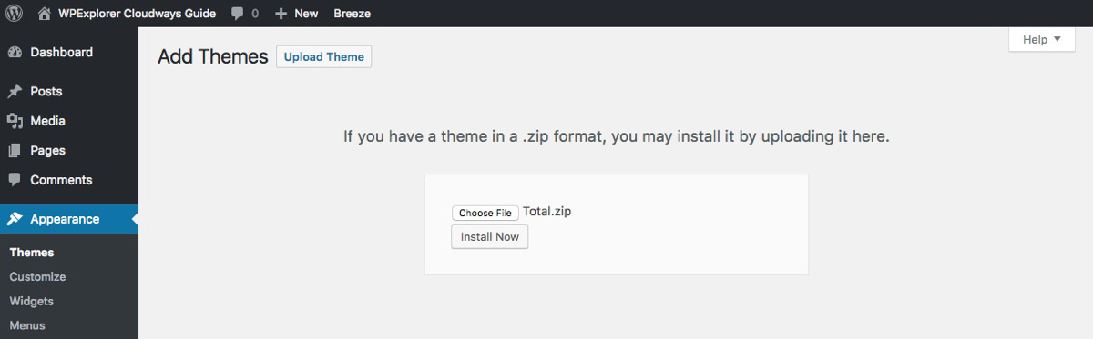 Cloudways: Upload WordPress Theme Zip File