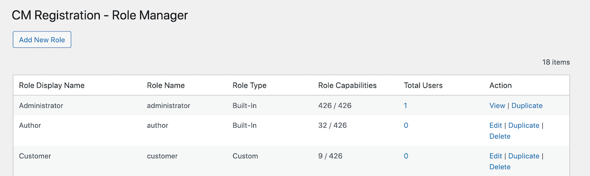 CM Registration Pro: Role Manager