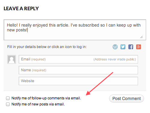 Jetpack Comments subscription_