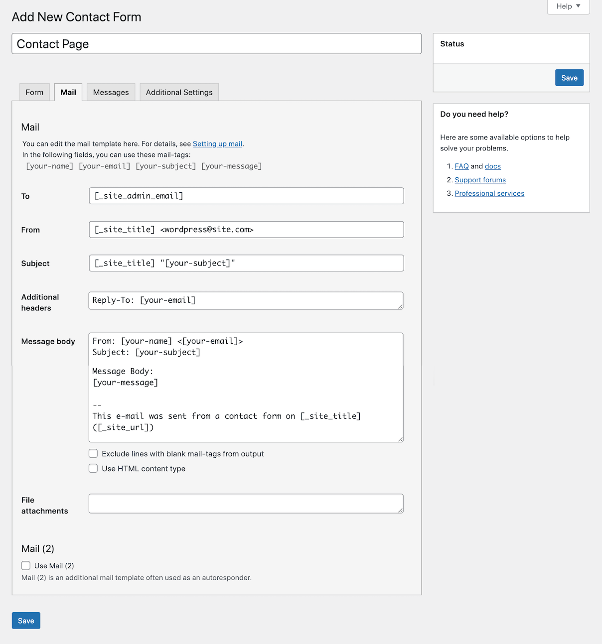 Contact Form 7 Mail Settings