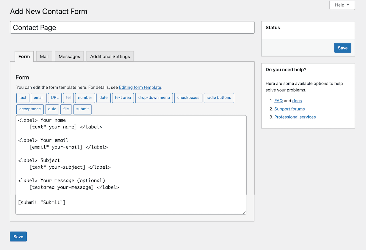 Contact Form 7 Form Settings