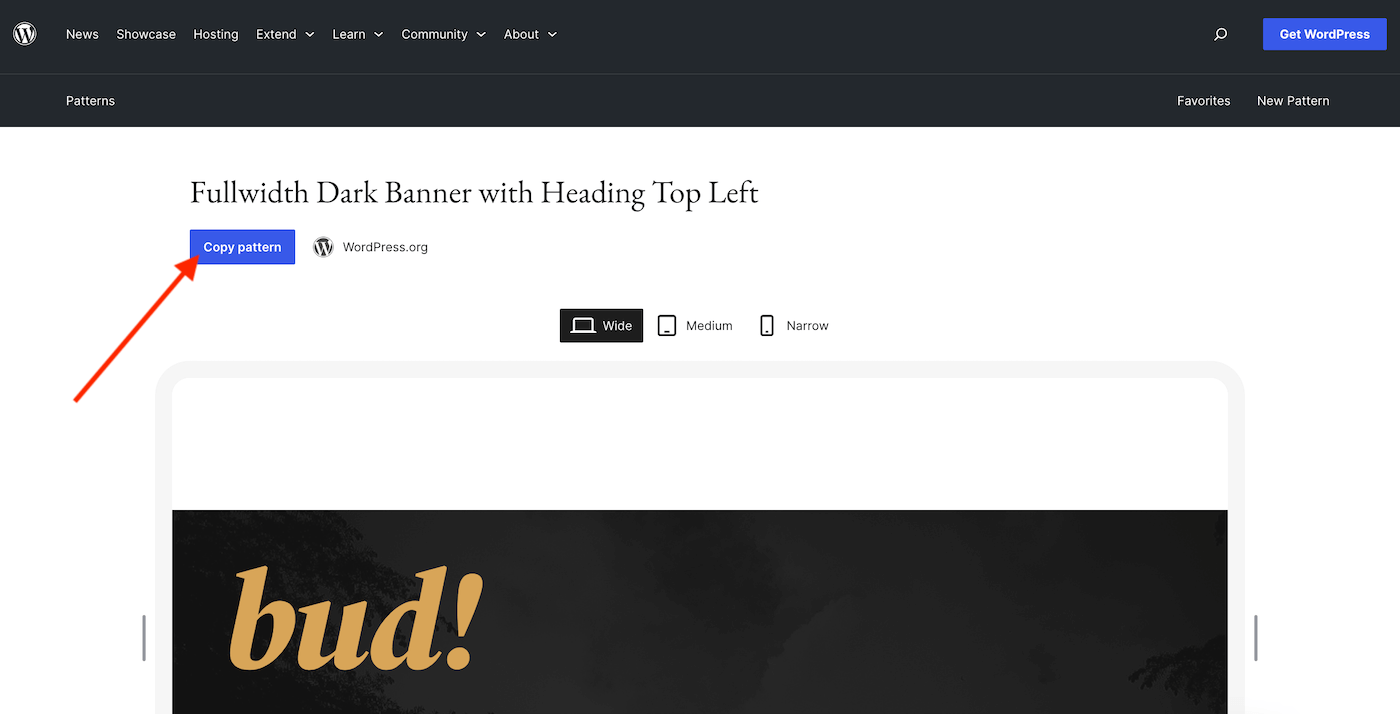 Copy Pattern from WordPress.org Pattern Directory