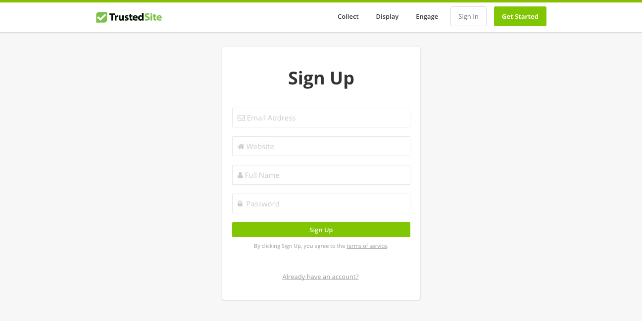 trustedsite reviews WordPress plugin sign up page
