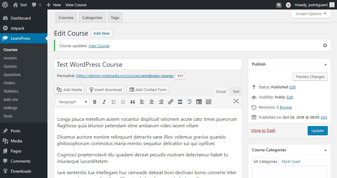 creating course in learnpress wordpress plugin