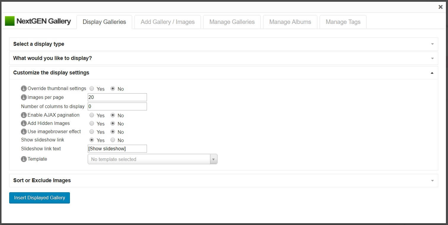Customize gallery display settings in NextGEN Gallery
