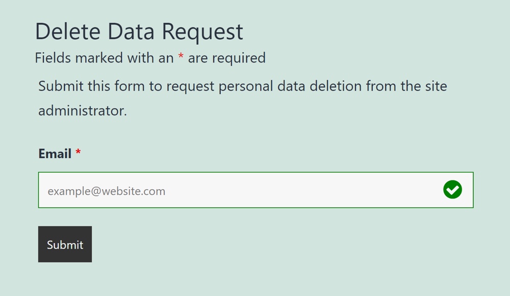 Frontend data deletion request form