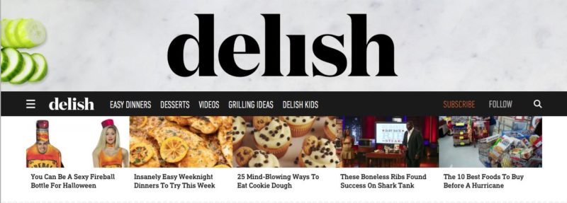screenshot of delish.com