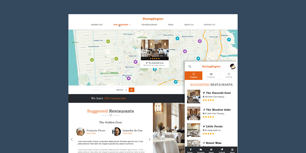 DiningEngine Restaurant Directory WordPress Theme