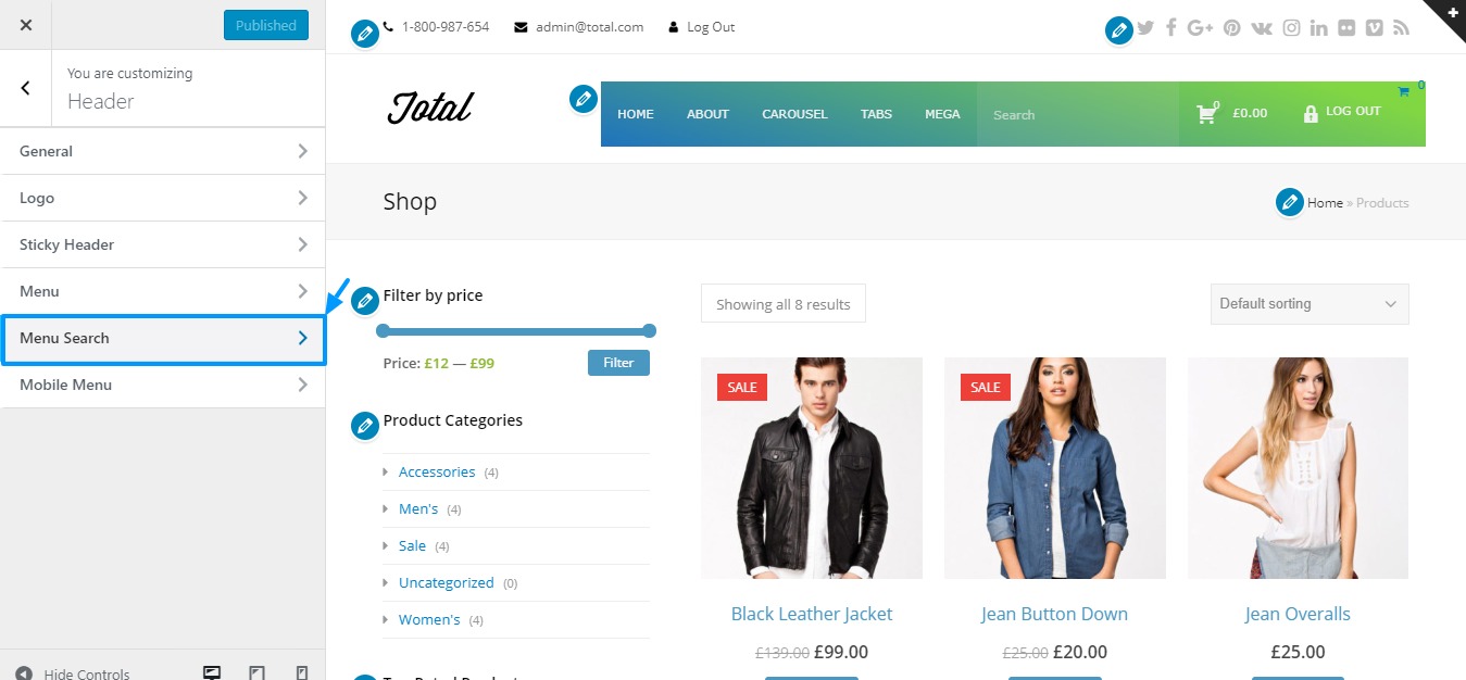 disabling menu search in total wordpress theme