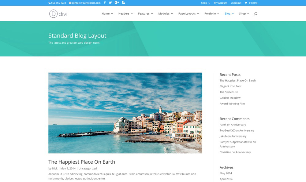 Divi Multipurpose, Blog WordPress Theme