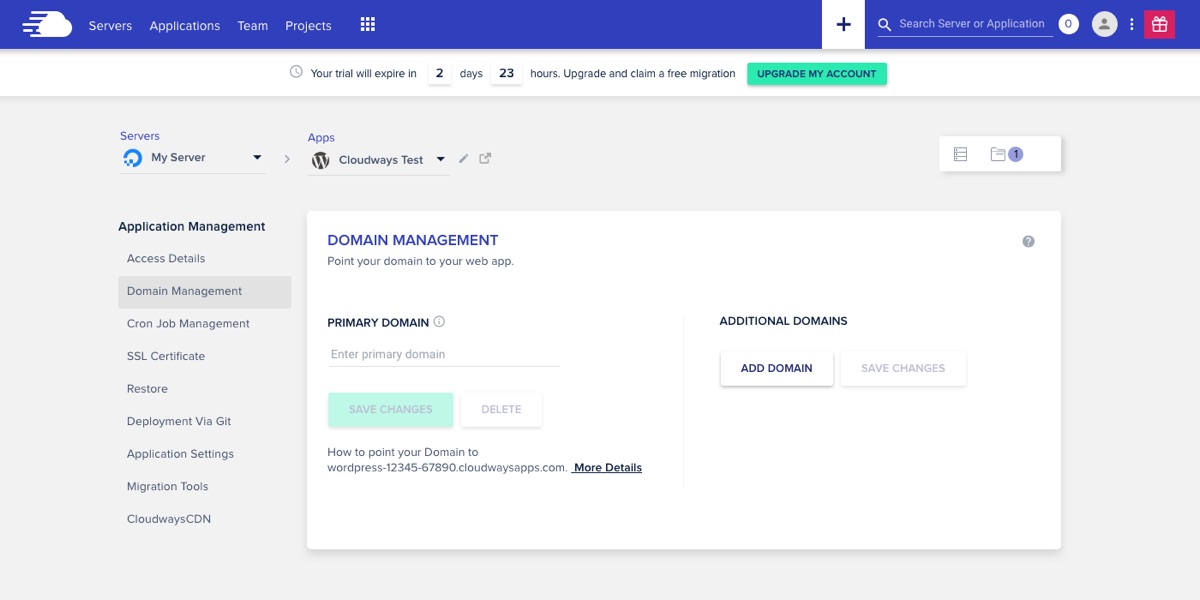 Cloudways Application Domain Management