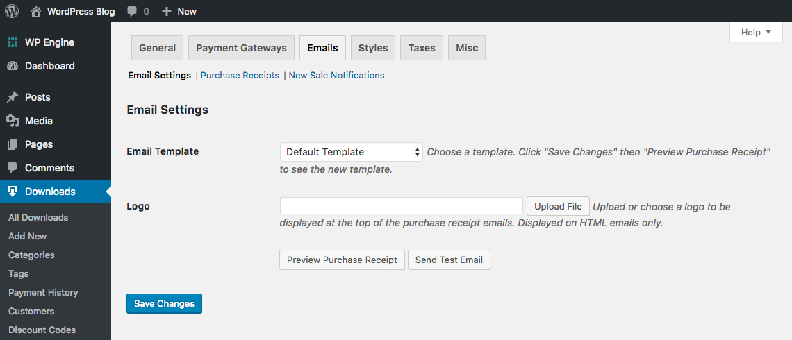 Easy Digital Downloads Email Settings