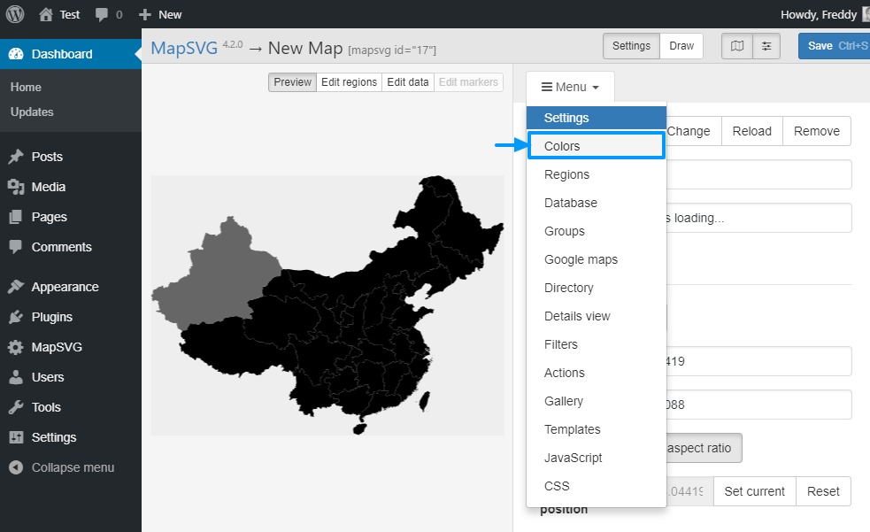 editing map colors in mapsvg wordpress plugin