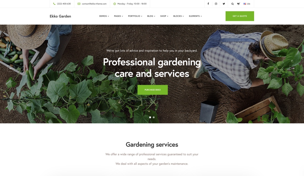 Ekko Gardening WordPress Theme with Page Builder