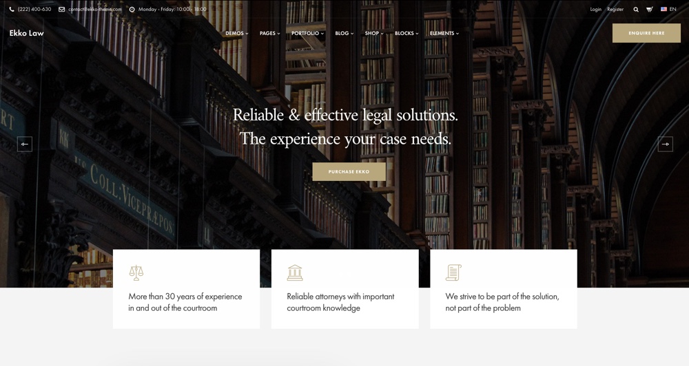 Ekko Lawyer WordPress Theme with Page Builder