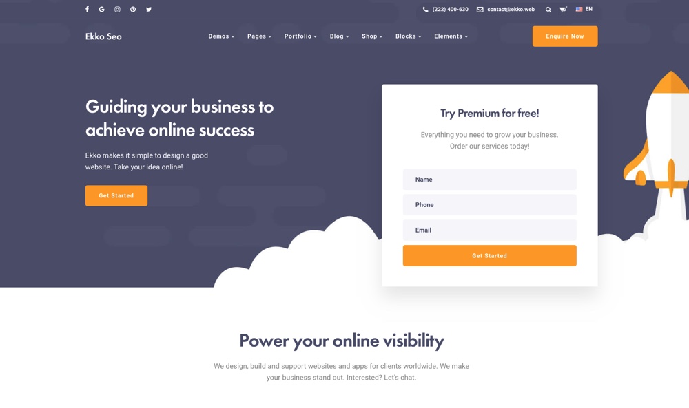 Ekko SEO WordPress Theme con Page Builder
