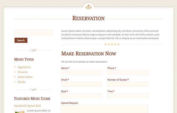 table reservation template