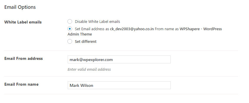 WPShapere Email Options