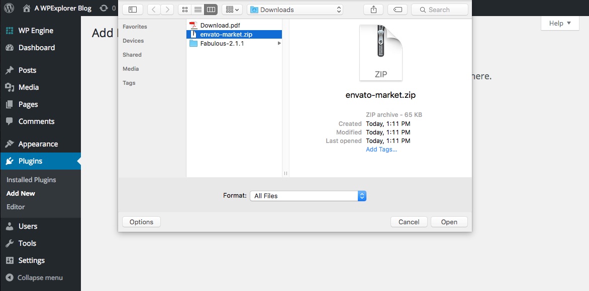 Upload the Envato Market zip