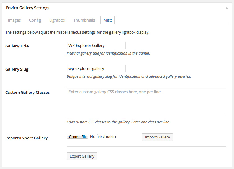 Miscellaneous Gallery Settings