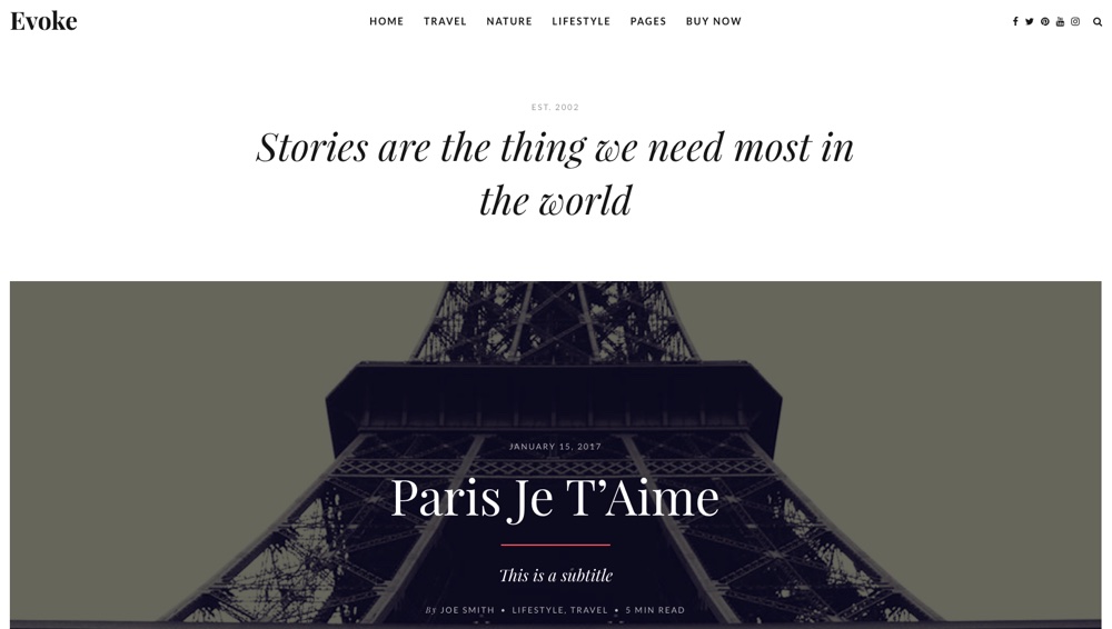 Evoke Photo Stories WordPress Blog Theme