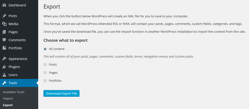 WordPress Export Tool