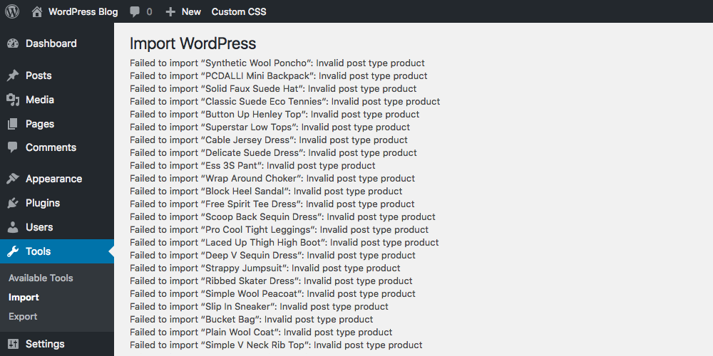 Sample Data Import Errors