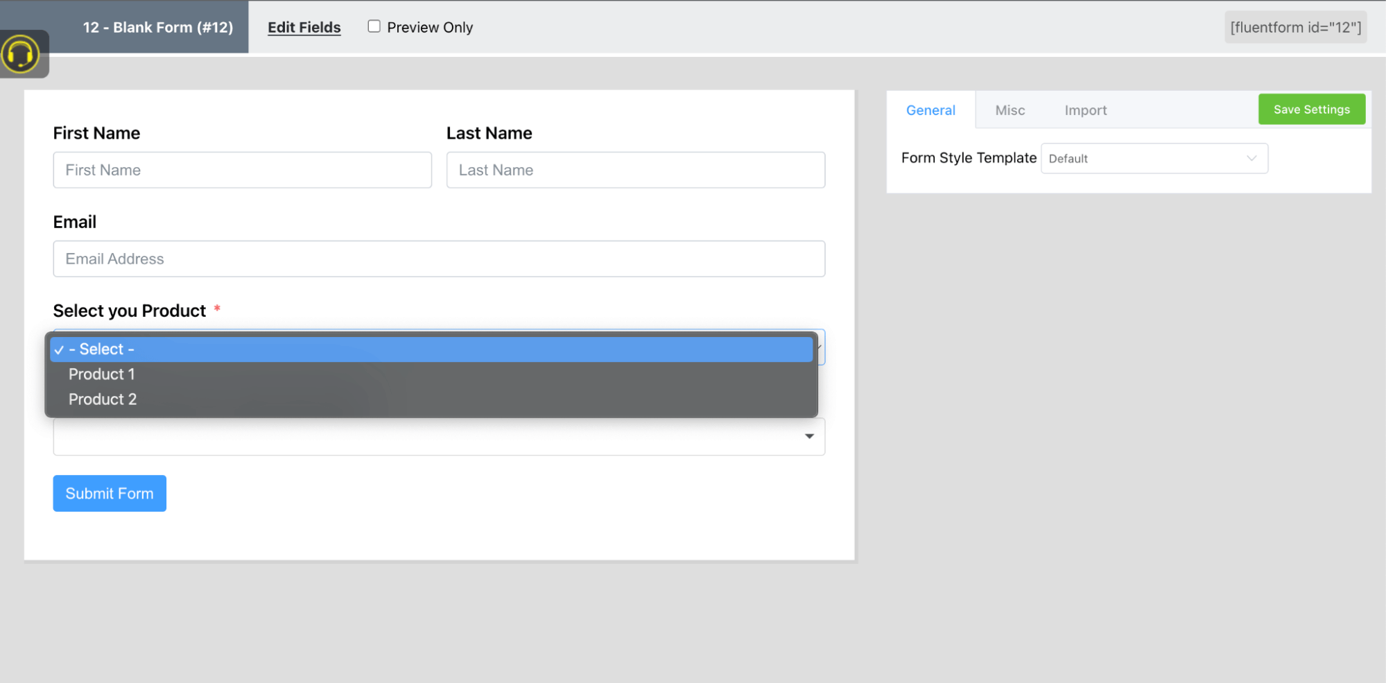 Fluent Forms Customize Labels