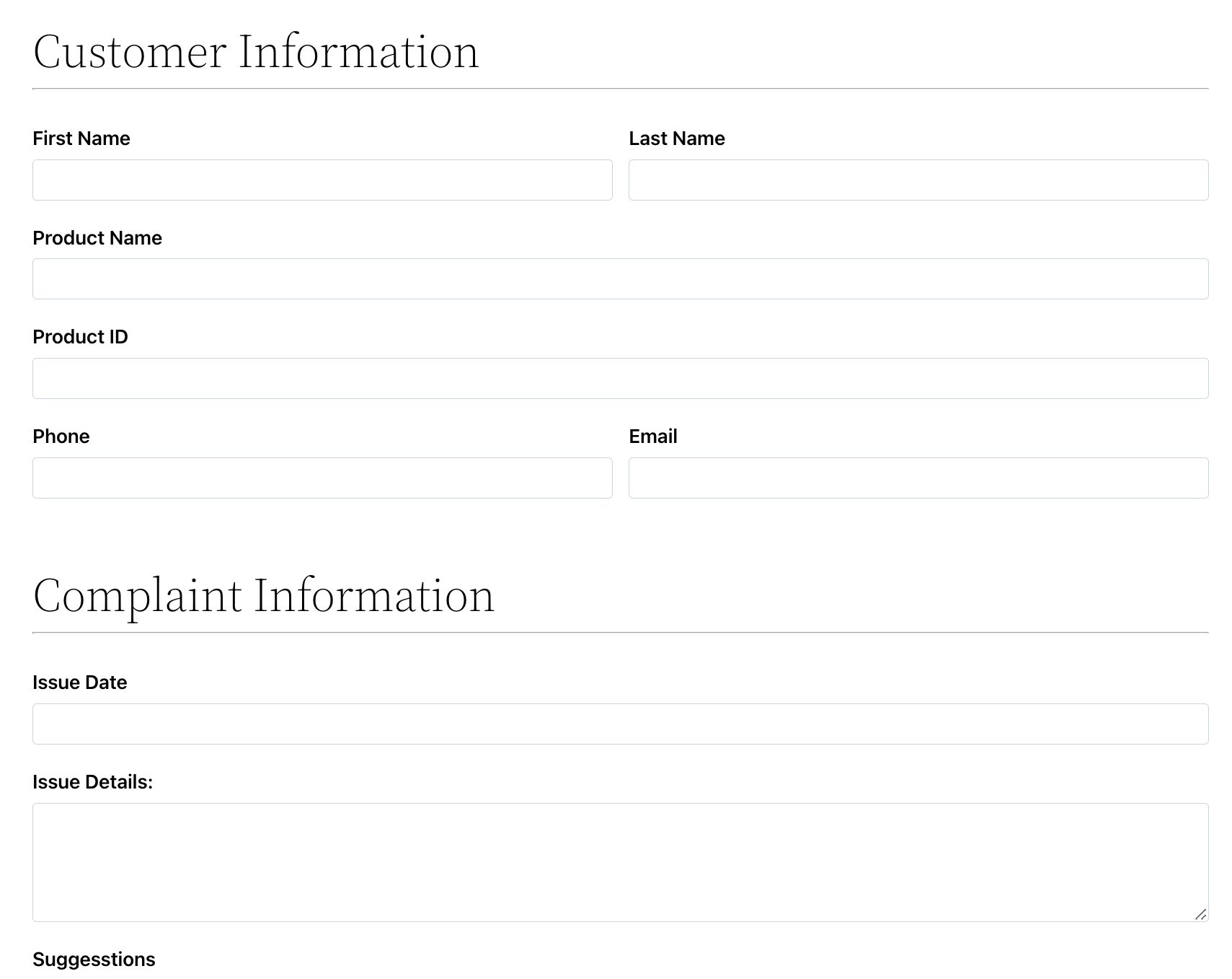 Feedback Forms: Problem Identifier Feedback Forms