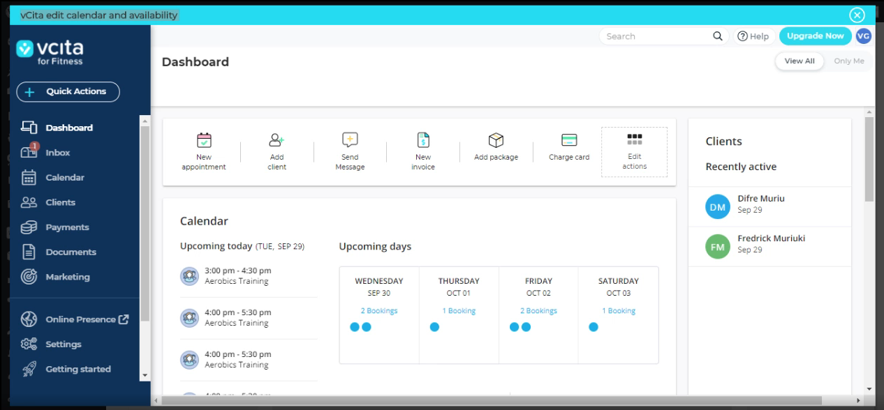 vcita dashboard