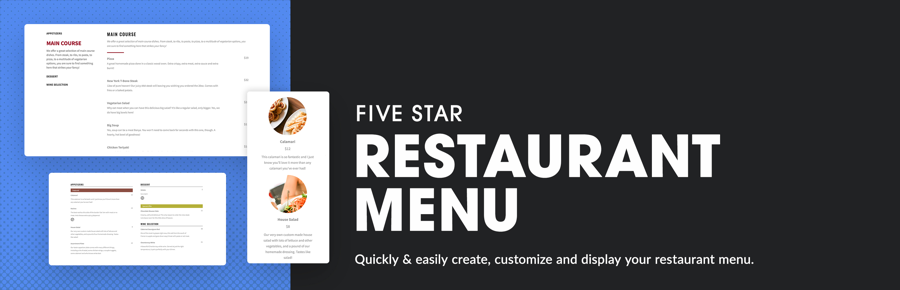 Menú de restaurante de cinco estrellas
