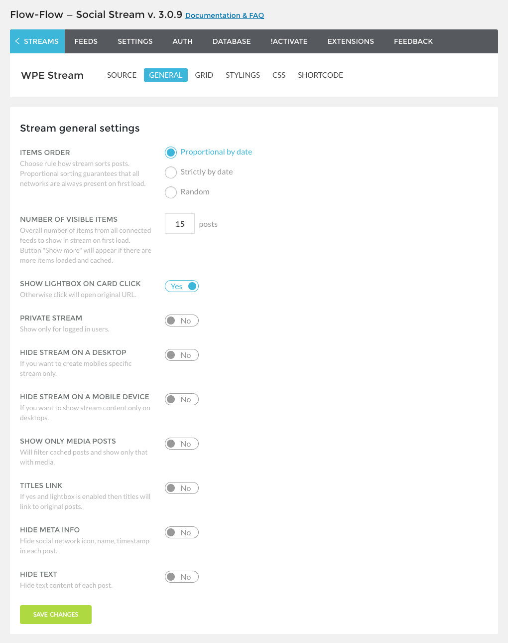 Flow Flow Stream General Options