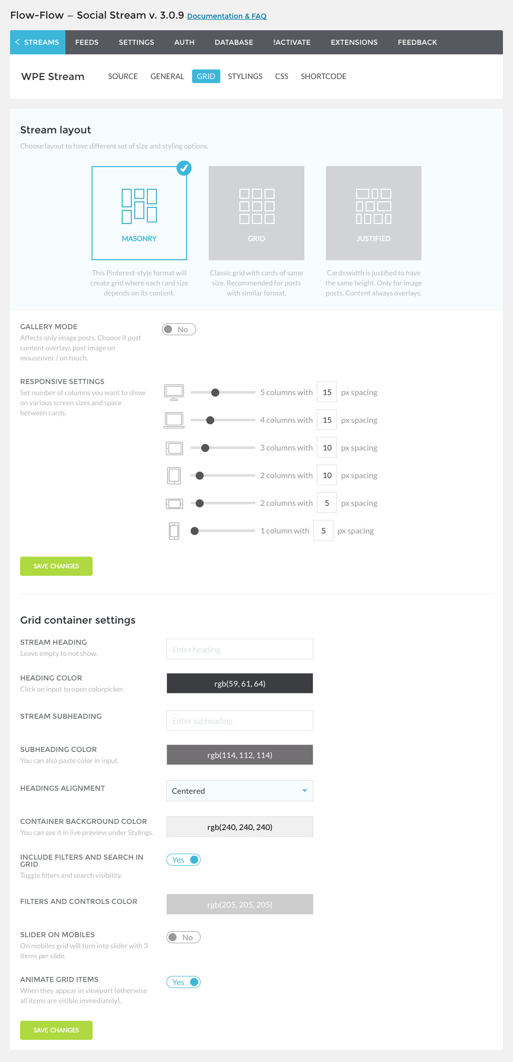 Flow Flow Stream Grid Settings