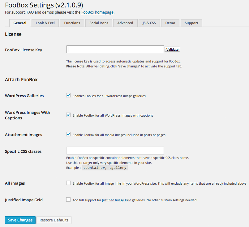 Foobox General Settings