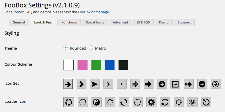 Foobox Look and Feel Settings