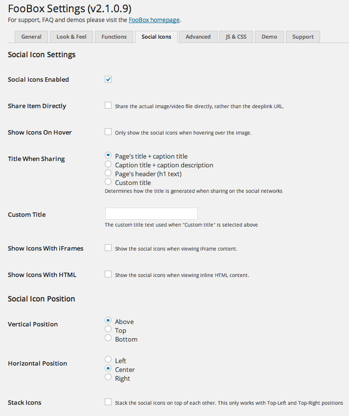 Foobox Social Icons Settings