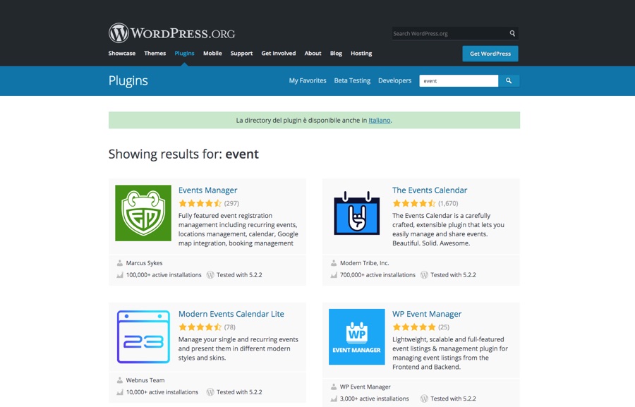 Plugins d'événements gratuits WordPress.org