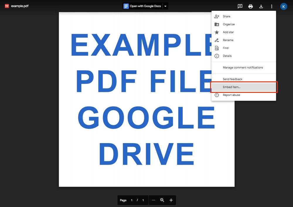 Google Drive: Embed Option