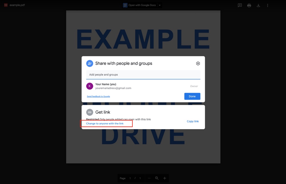 Partager un document Google drive