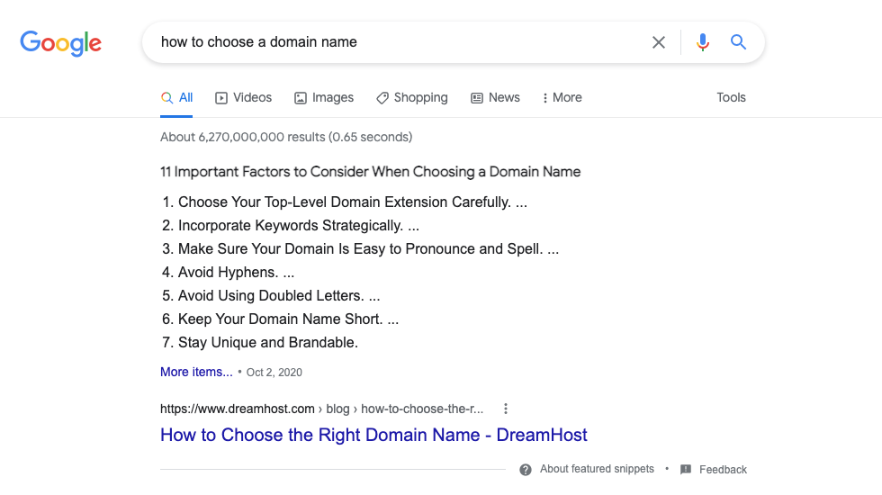 Google Snippet Numbered List